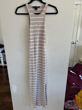 French Connection Beige Striped Ribbed Maxi Dress Small